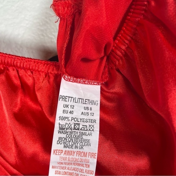 Pretty Little Thing Red Satin Ruched Tie Detail Cami - Picture 5 of 7
